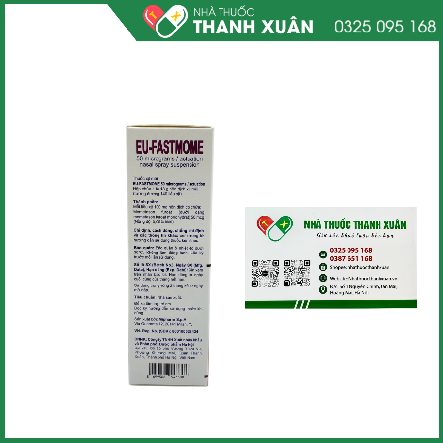 Thuốc xịt mũi Eu-fastmome 50 mg micrograms/actuation 18g điều trị viêm mũi dị ứng
